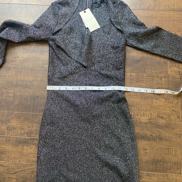 Ted Baker black silver Metallic Tabytha stretch Knit Cross Over Slit dress - Picture 9 of 16